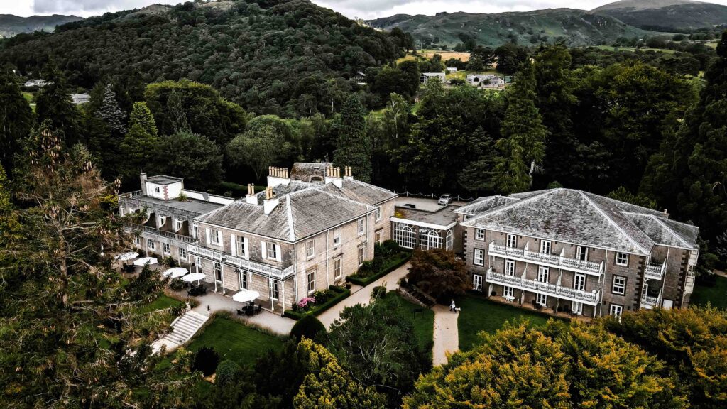 Ariel view of the Macdonald Leeming House Hotel in the Lake District.