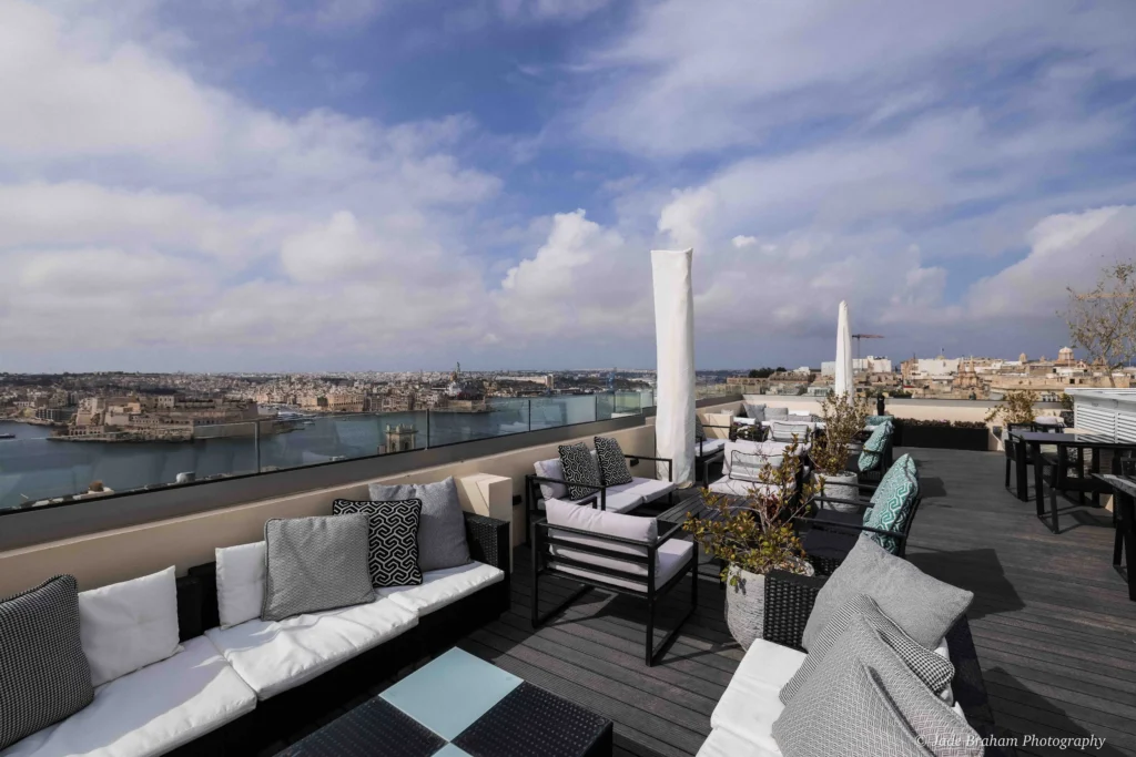 Palazzo Ignazio's rooftop bar has lots of comfortable sofas and ocean views.