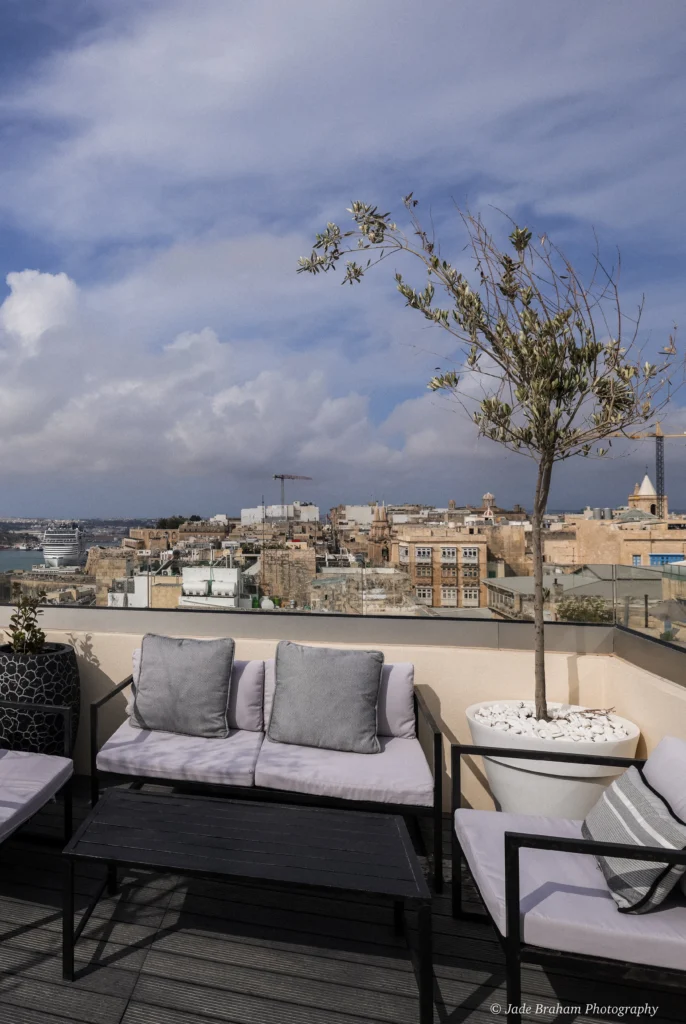 Rooftop bar at Palazzo Ignazio in Valletta. 