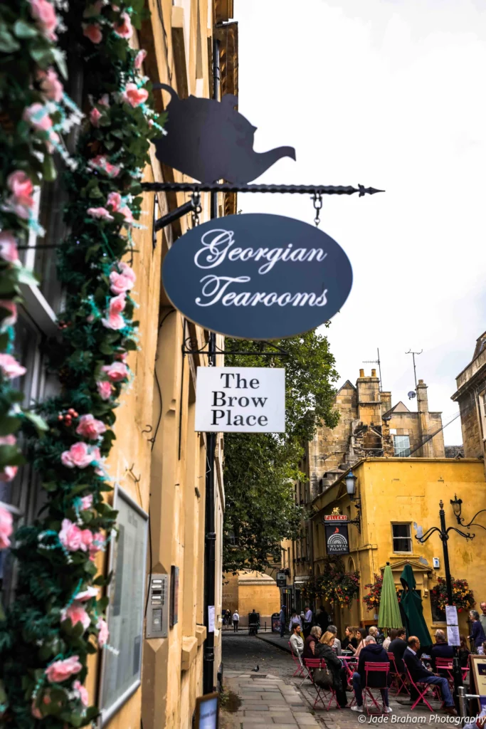 There are many tea rooms to visit during your weekend in Bath that open up to the cobblestone streets