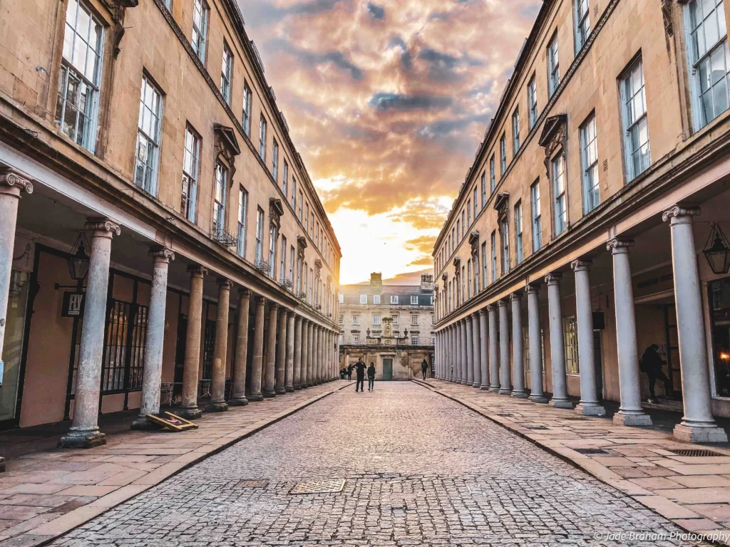 Bath's Georgian architecture is glowing at sunset