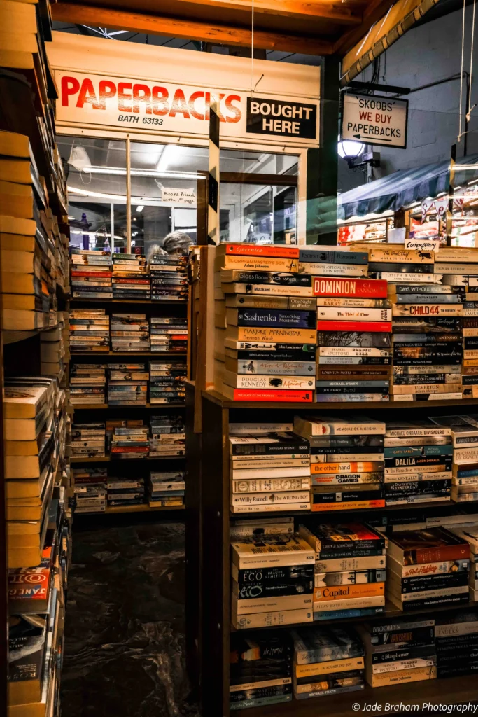 Stacks of books in Guildhall Market 