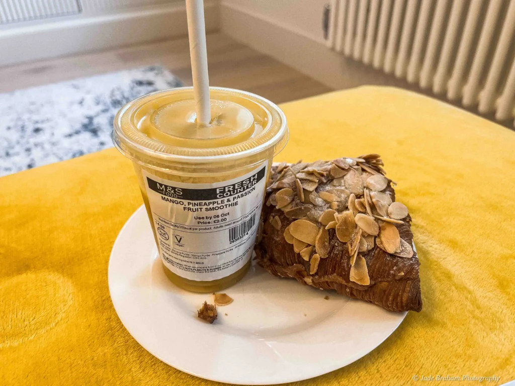 Almond croissant and mango smoothie