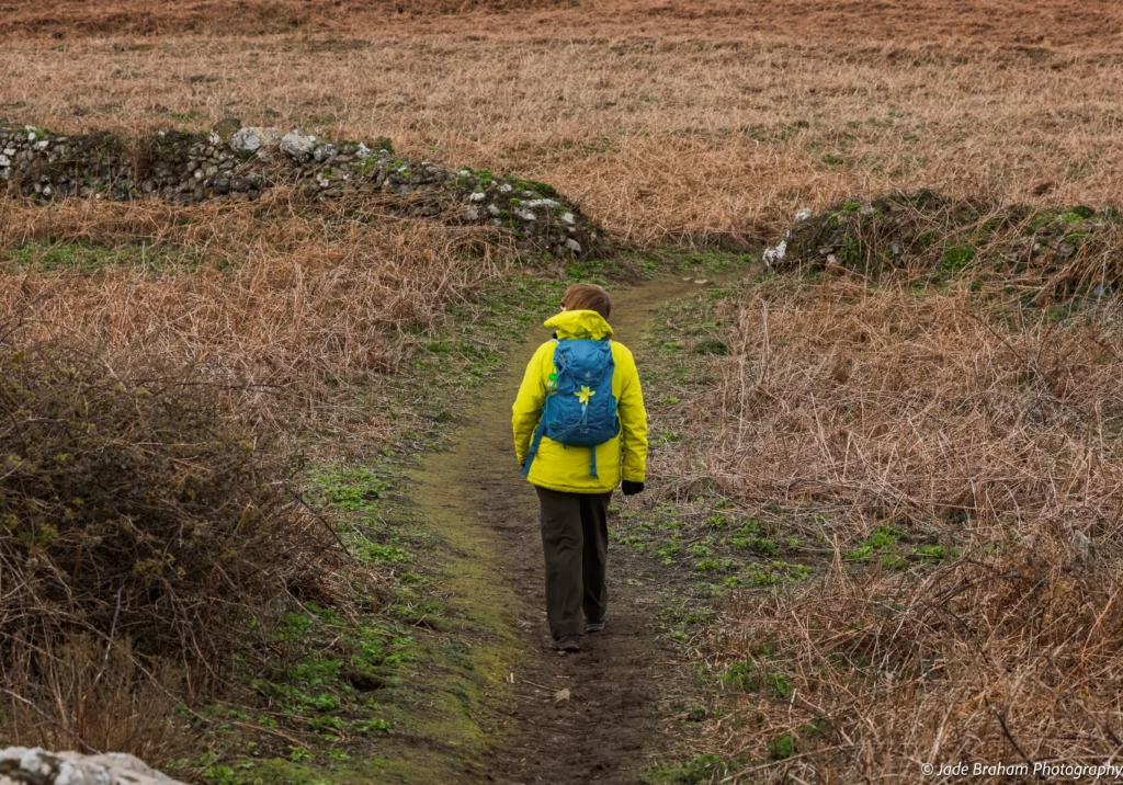 A woman is walking the North Stream Valley on Skomer Island