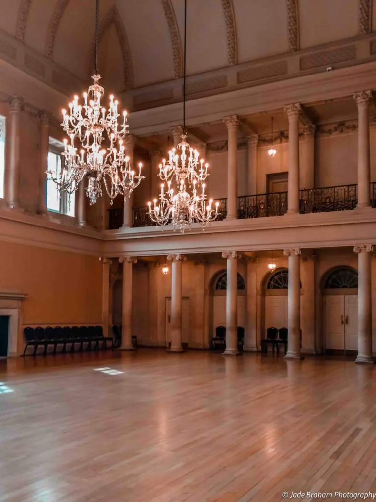 The Assembly Rooms have large chandeliers