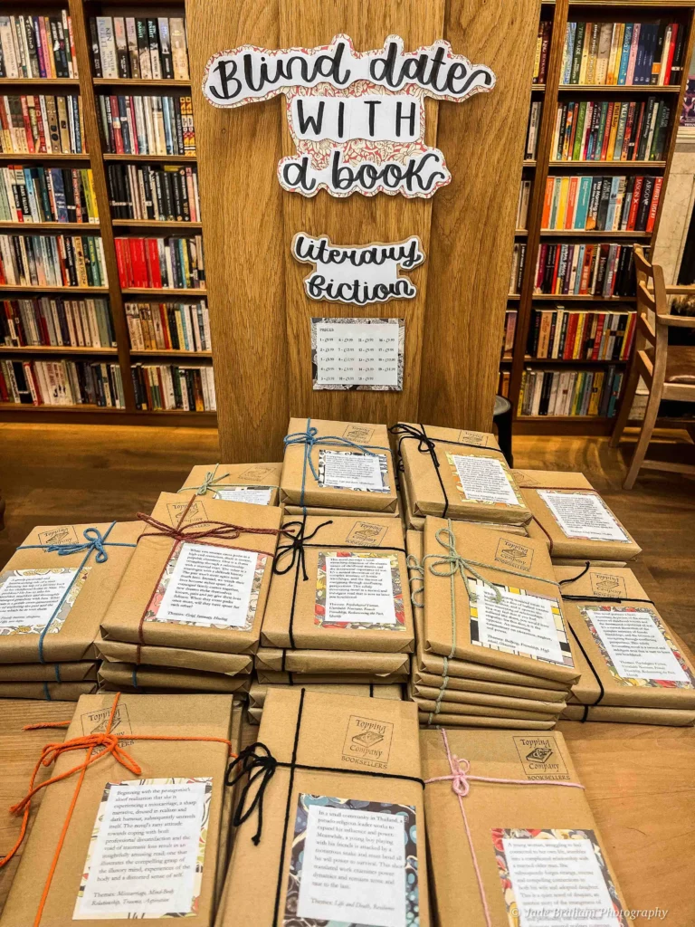 Wrapped books on a table