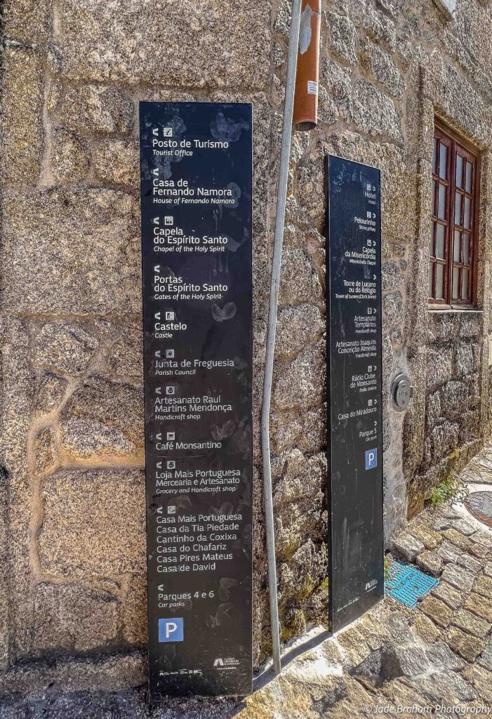 There are many tourist information boards in Monsanto Village.